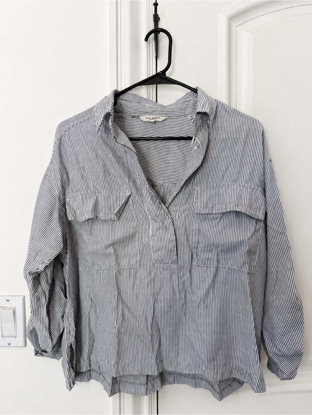 Striped Button-Front Shirt - Gray & White